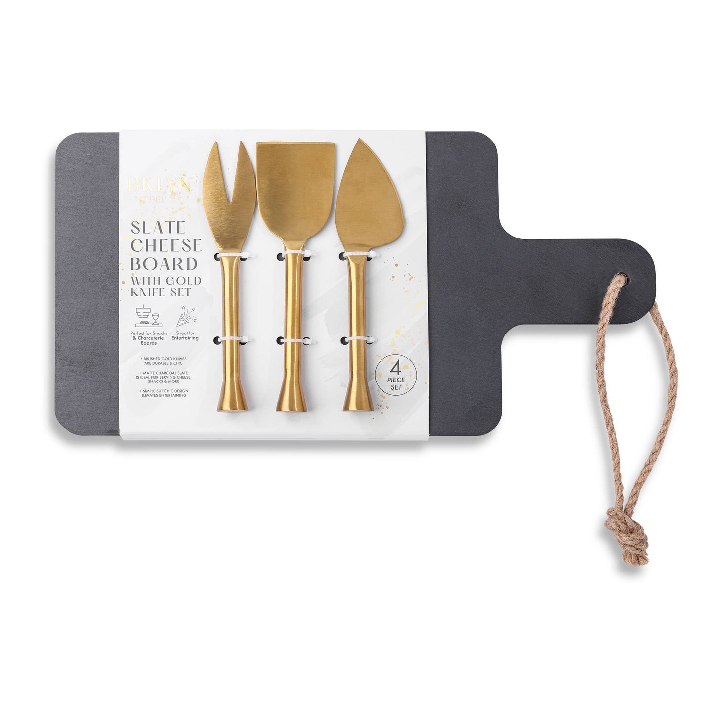 Slate Cheese Board with Gold Knife Set