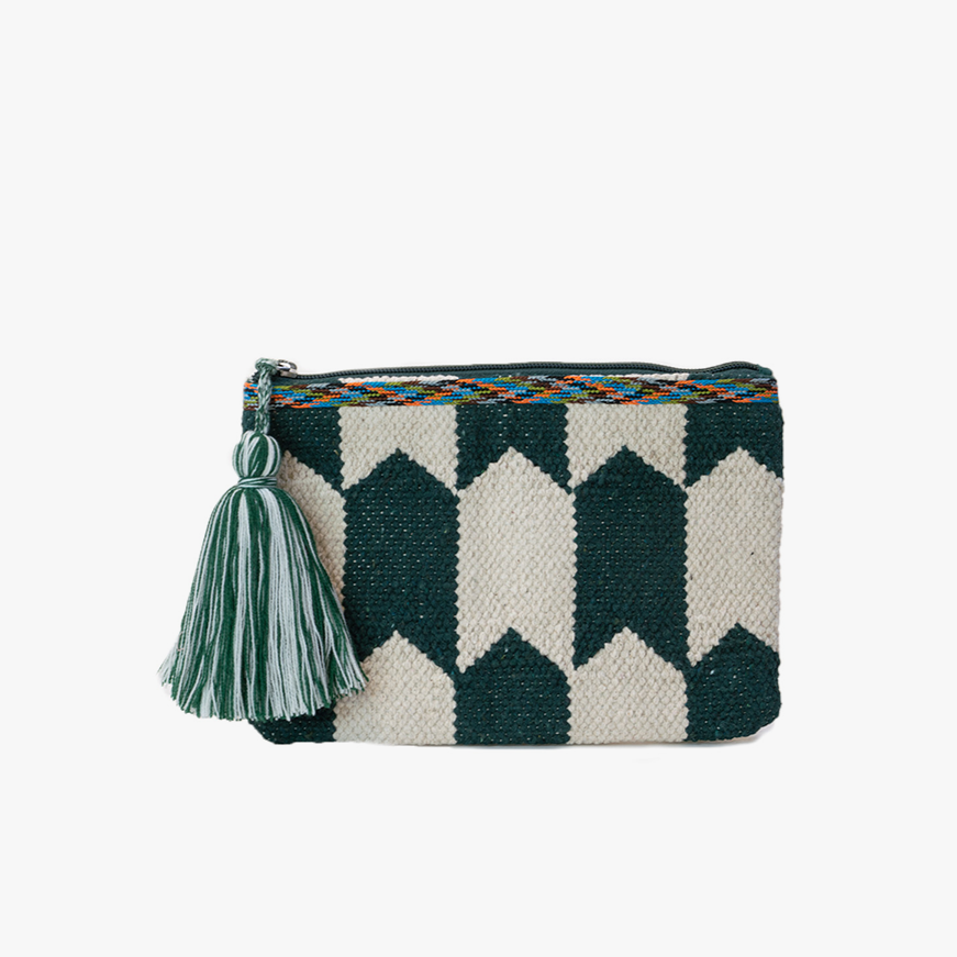 Green Chevron Woven Clutch