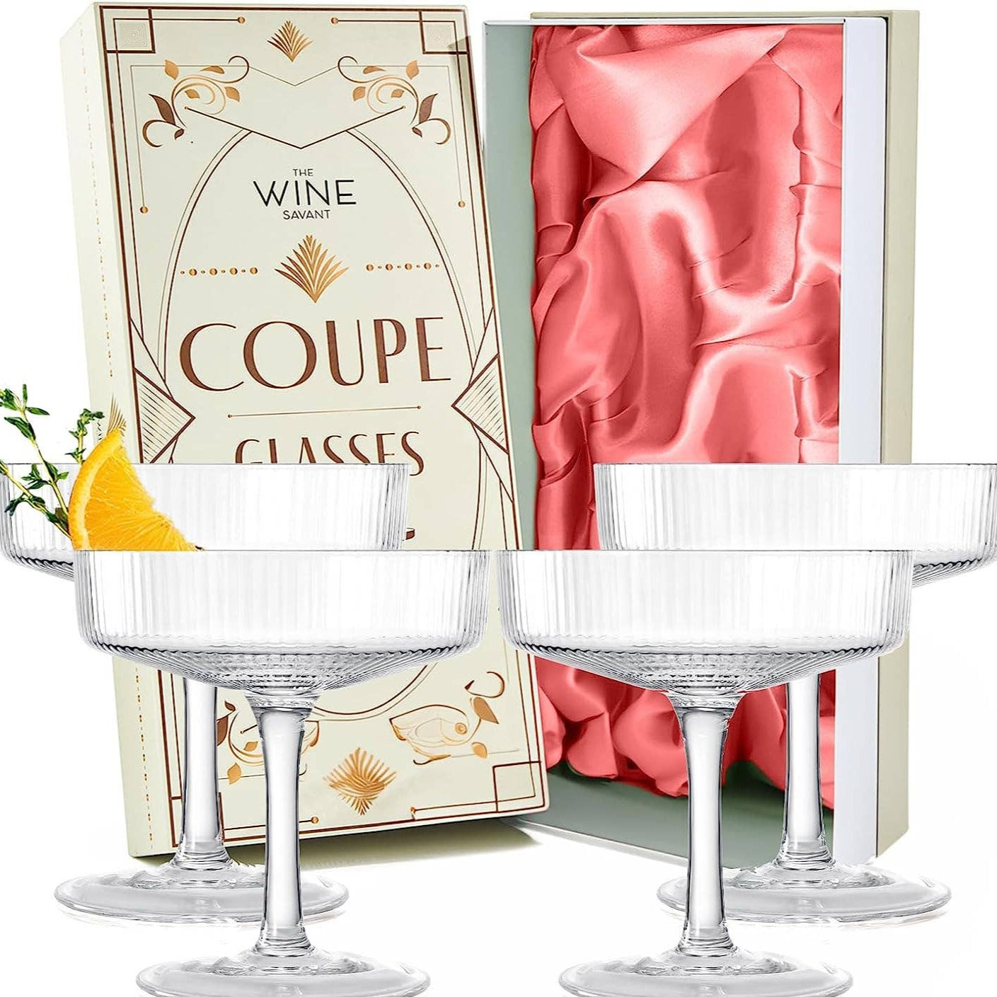 Ribbed Crystal Cocktail Glass Set