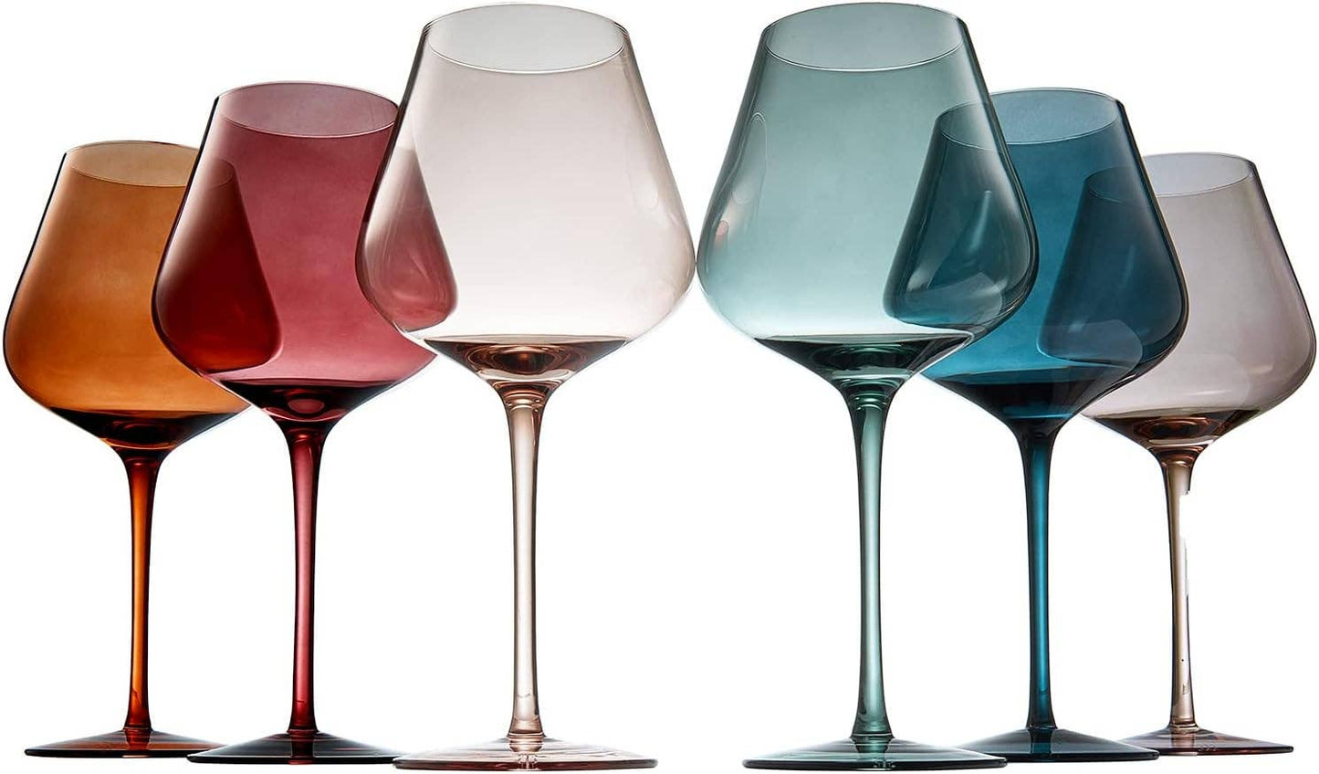 Pastel Large Colored Crystal Wine Glass | Set of 6