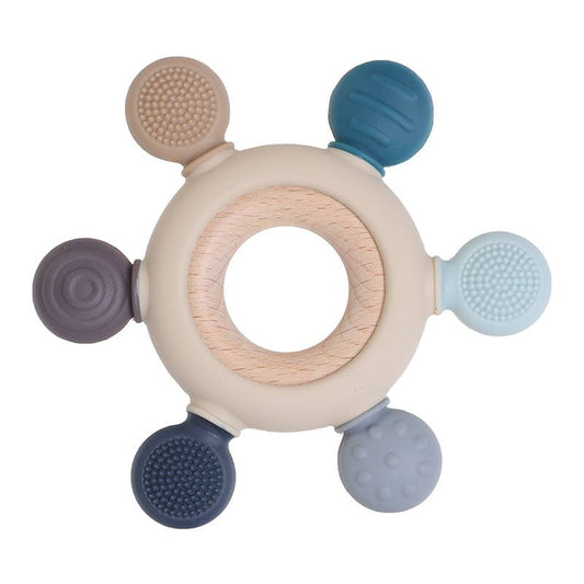 Blue Silicone & Wood Teether
