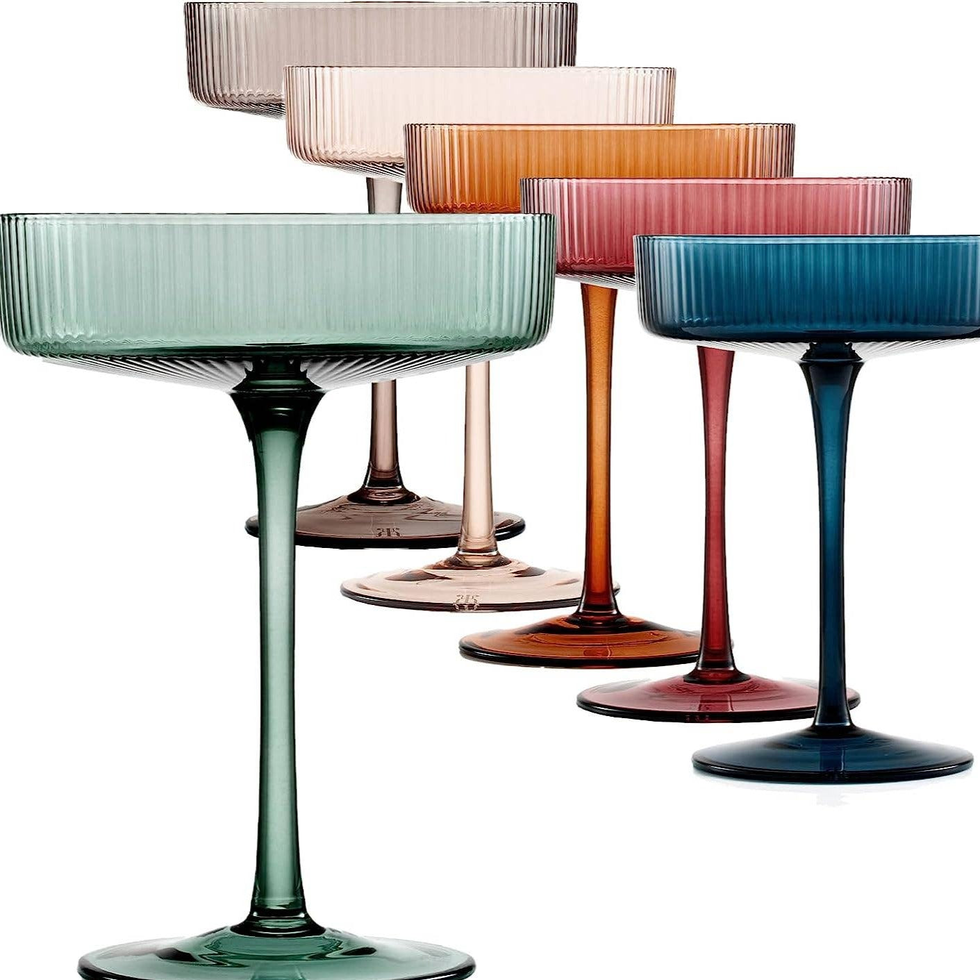 Ribbed Pastel Cocktail Glassware Set