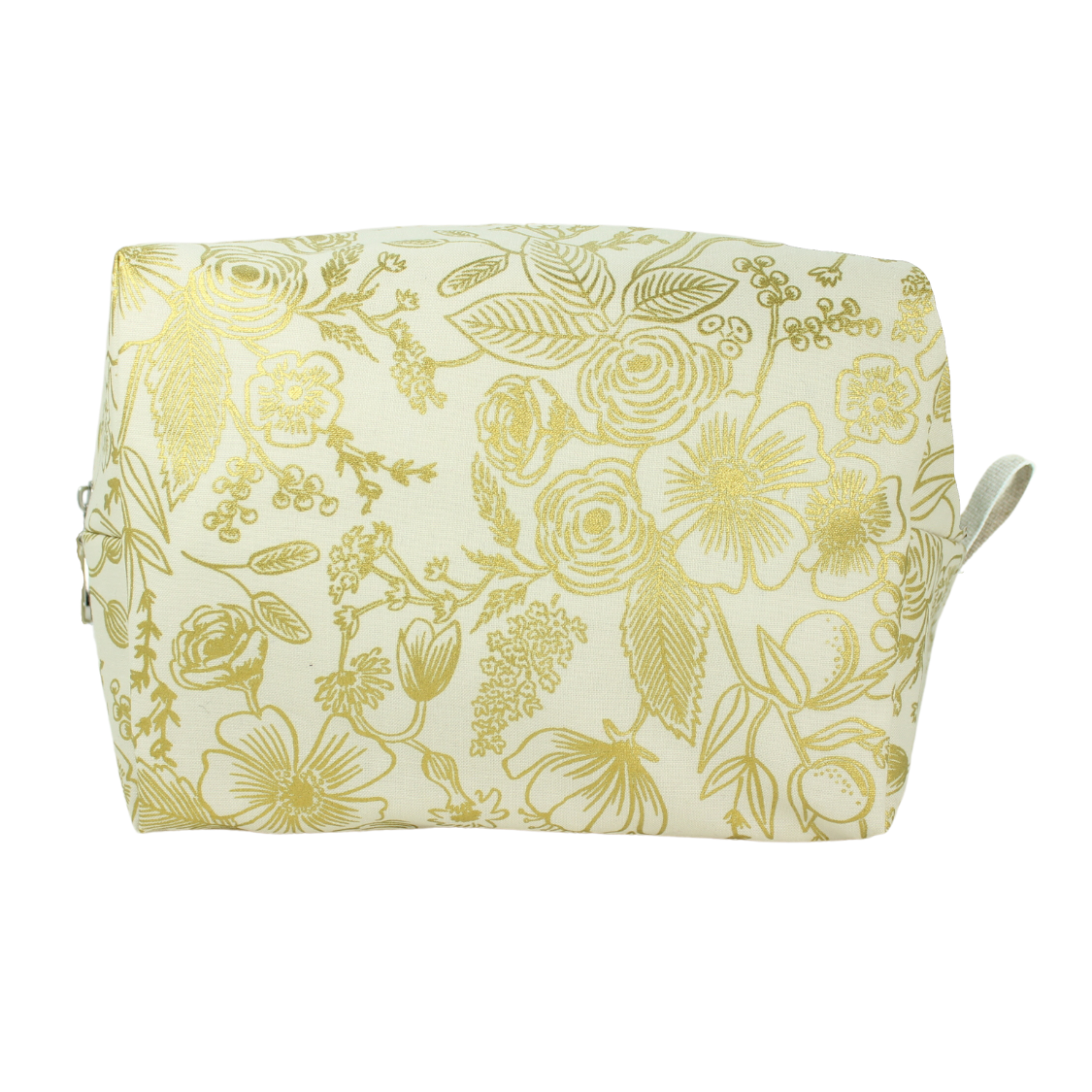 Metallic Cream Blooms Cosmetic Bag