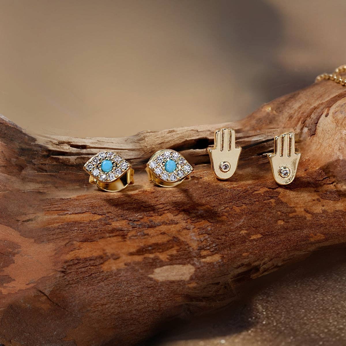 Evil Eye Studs on Velvet Tag: Gold
