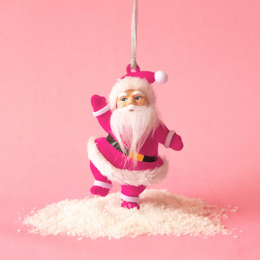 Retro Electric Pink Santa Ornament