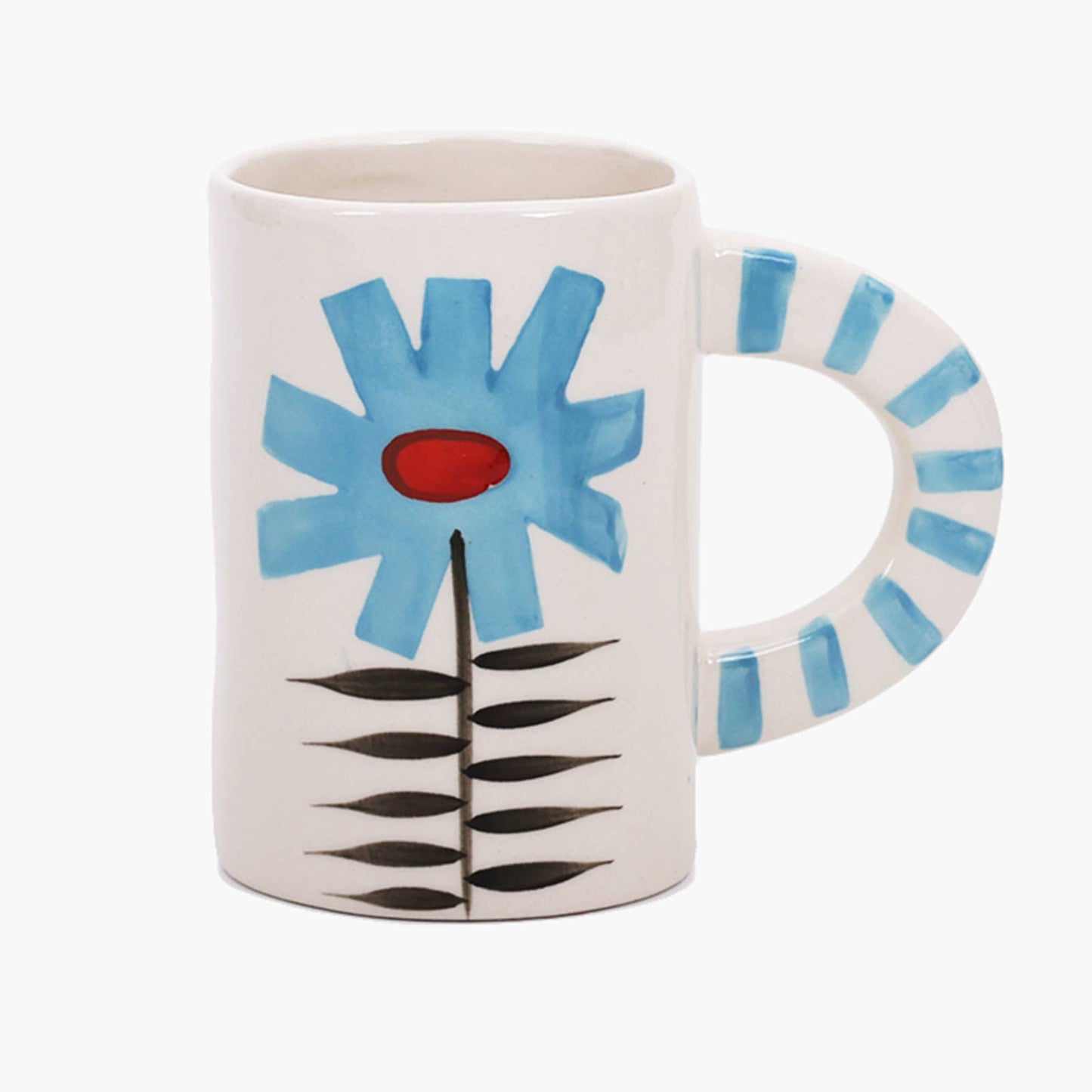 Hand-Painted Blue Floral Stoneware Mug | 14 oz Ceramic Coffee & Tea Cup