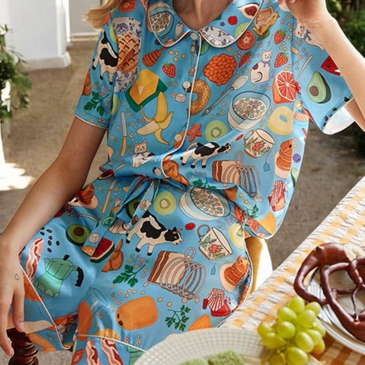 Food Print Satin Pajama Set