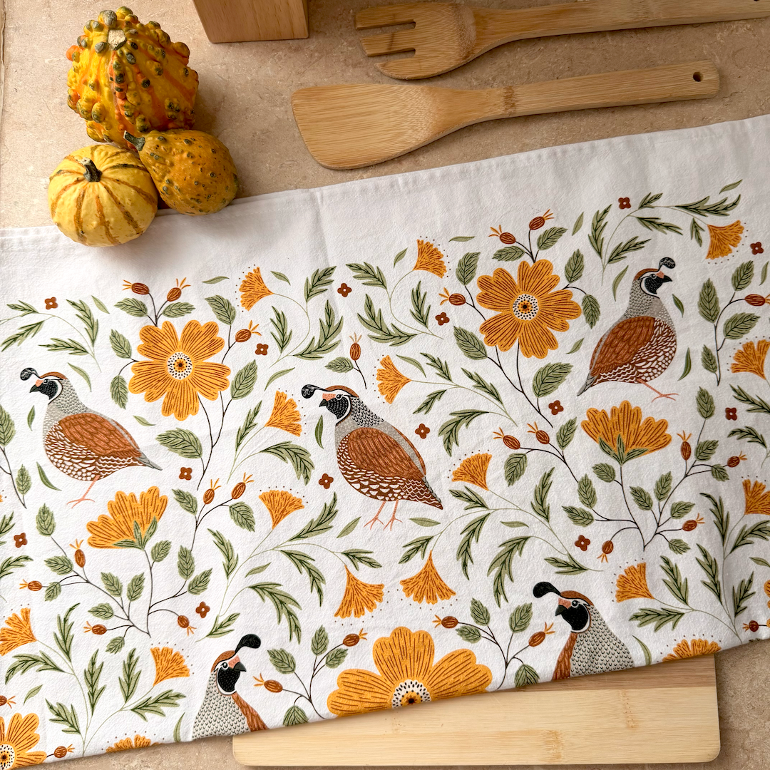 Quail Bird Tea Towel - Fall Bird Kitchen Decor