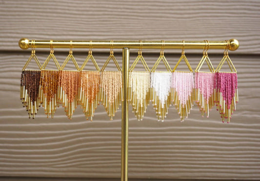 Triangle Beage Beaded Fringe Earrings