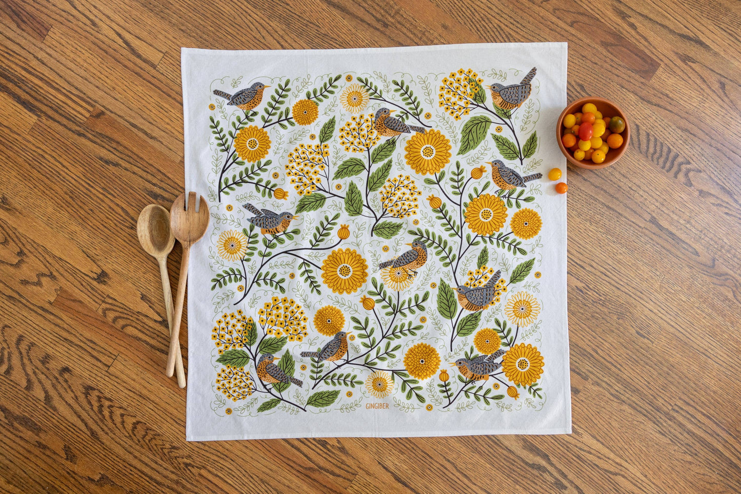 Mums & Robins Tea Towel - Bird Floral Kitchen Decor