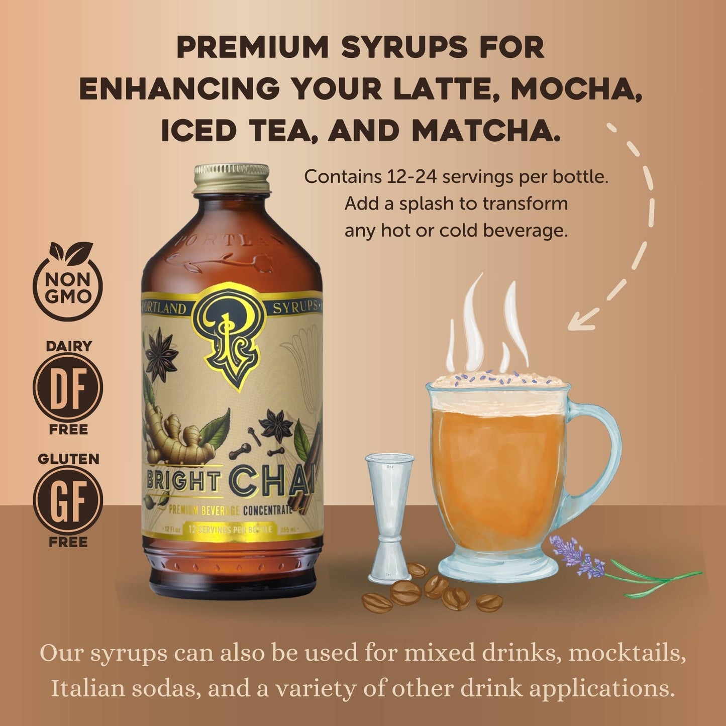 Bright Chai Syrup | 12 oz Cocktail, Mocktail & Coffee Mixer