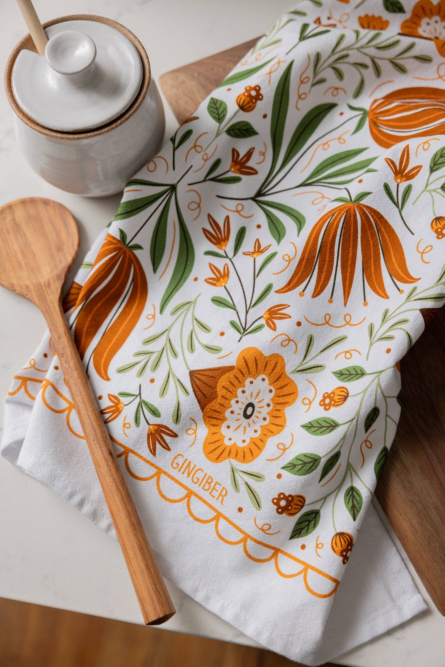 Folk Floral Tea Towel - Fall Kitchen Dish Towel Decor