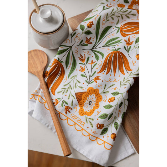 Folk Floral Tea Towel - Fall Kitchen Dish Towel Decor