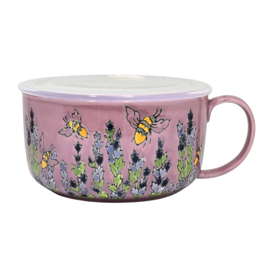 Bee Stoneware Microwave Bowl with Lid & Handle | 33 oz