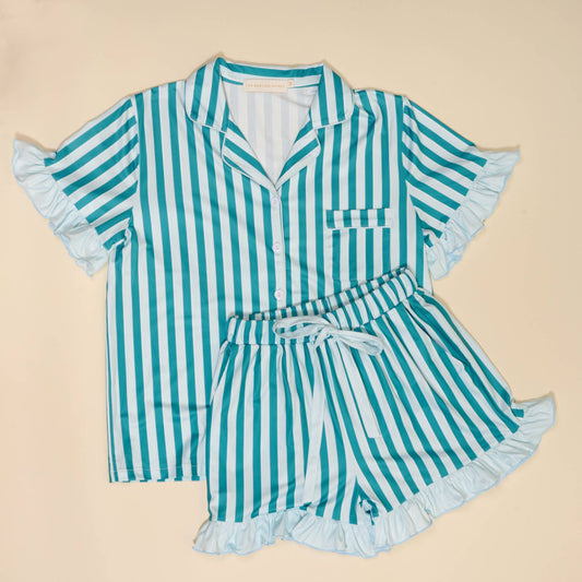Sicily Slumber Party Pajama Shorts Set in Teal