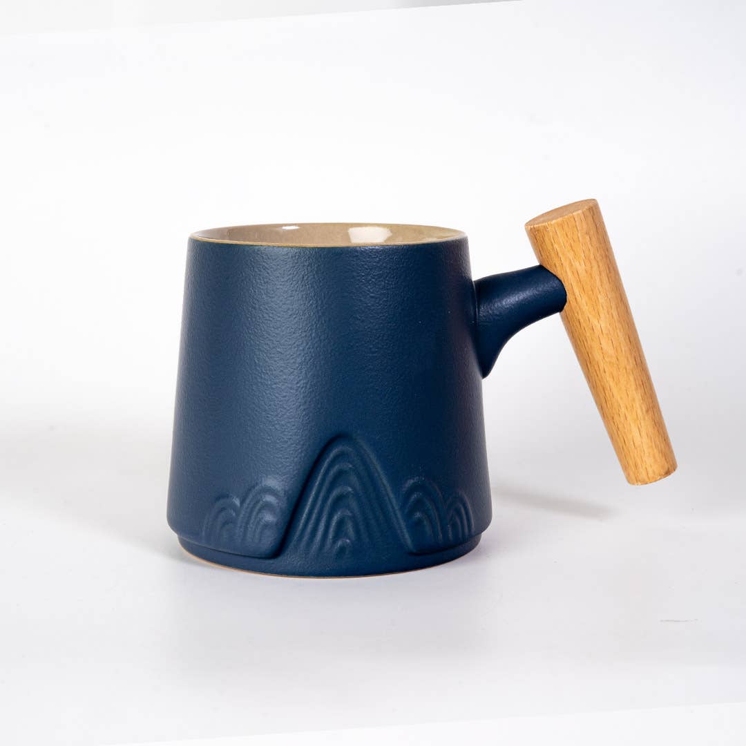 Mountain Range Navy Porcelain Tea Mug with Infuser and Lid (12 oz)