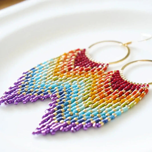 Rainbow Fringe Hoop Earrings