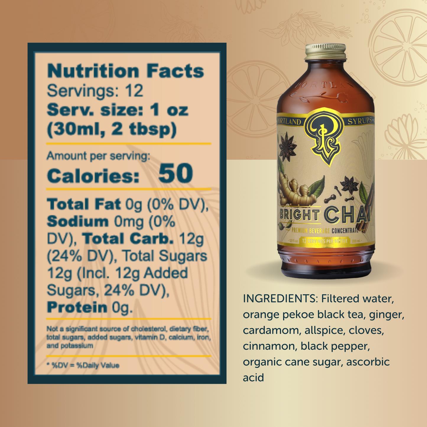 Bright Chai Syrup | 12 oz Cocktail, Mocktail & Coffee Mixer