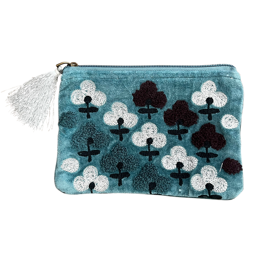 Blue Flowers Velvet Coin Purse