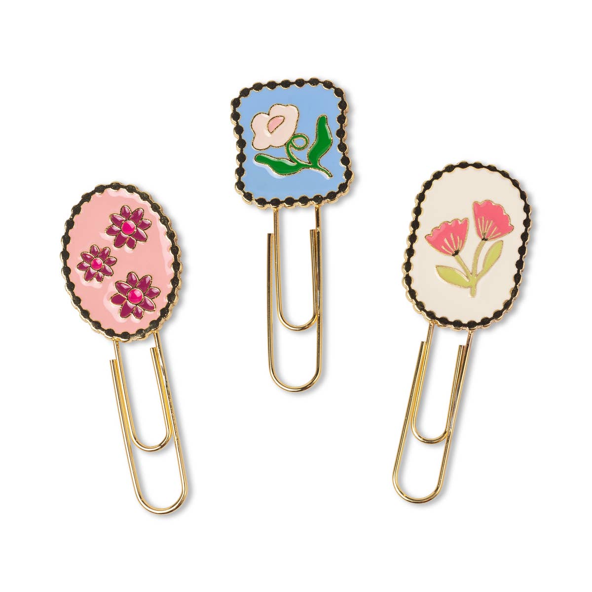 Framed Floral Paper Clip Set | Set of 3 Gold Bookmark Paper Clips