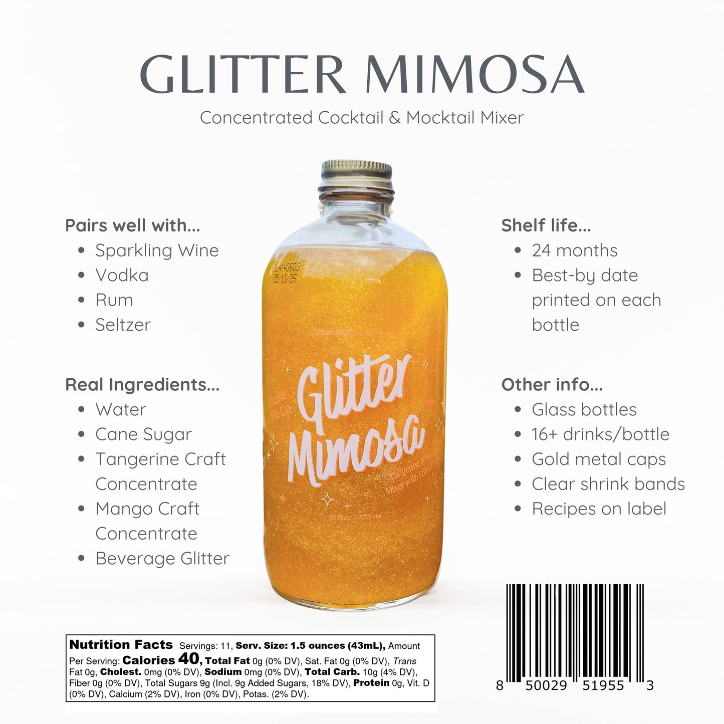 Glitter Mimosa Cocktail & Mocktail Mixer (16 fl oz)