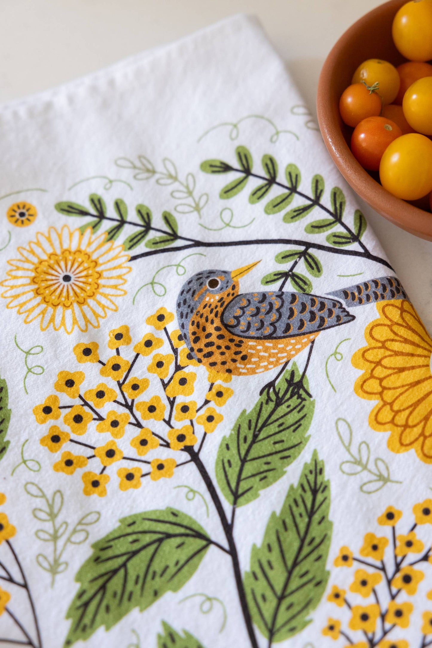 Mums & Robins Tea Towel - Bird Floral Kitchen Decor