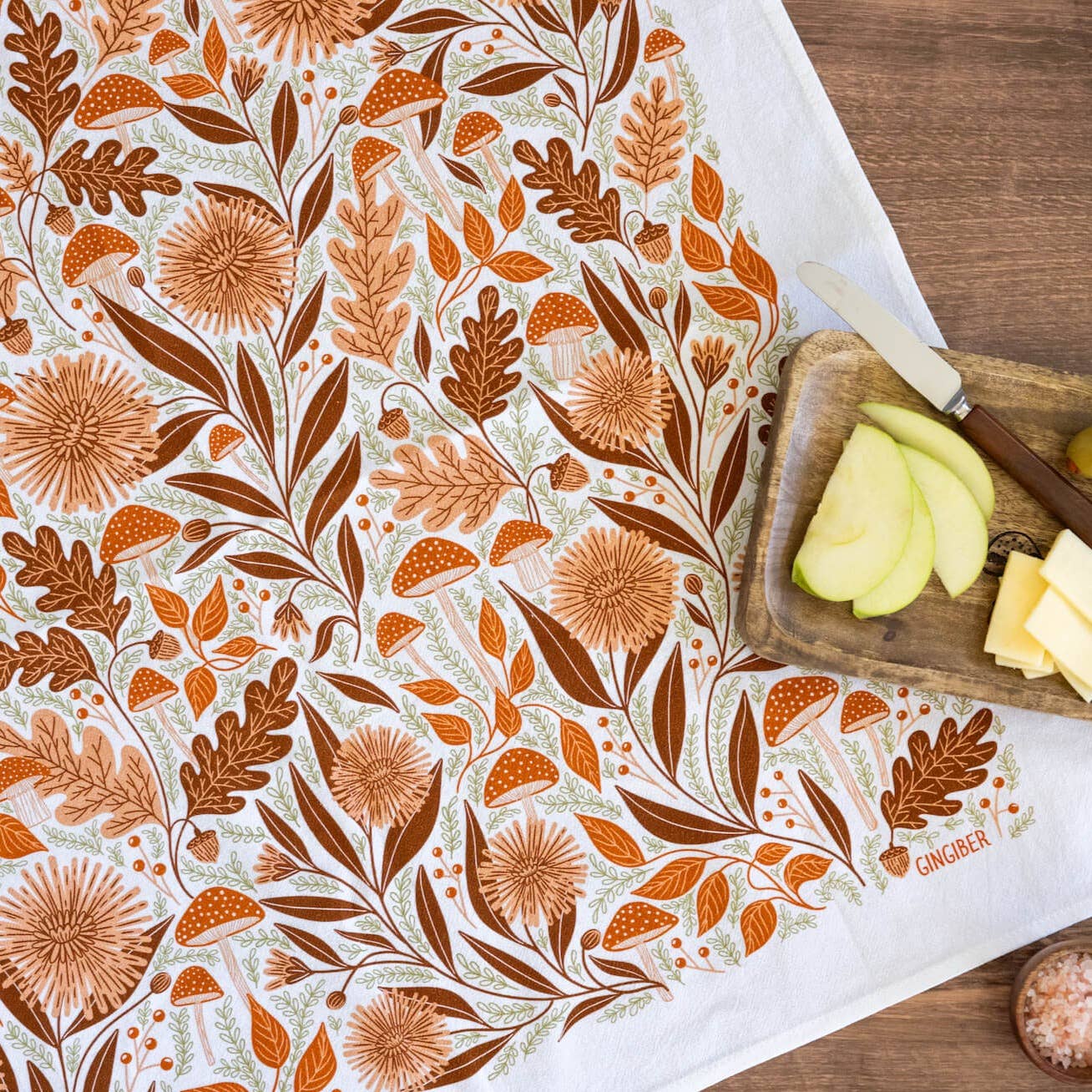 Mushroom Medley Tea Towel - Fall Woodland Kitchen Decor