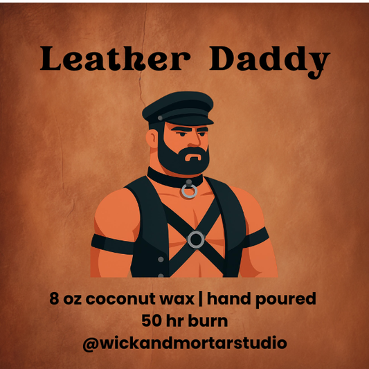 Leather Daddy Candle 8oz with 50 hour burn