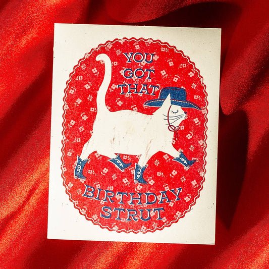 Cowboy Cat Birthday Risograph Greeting Card