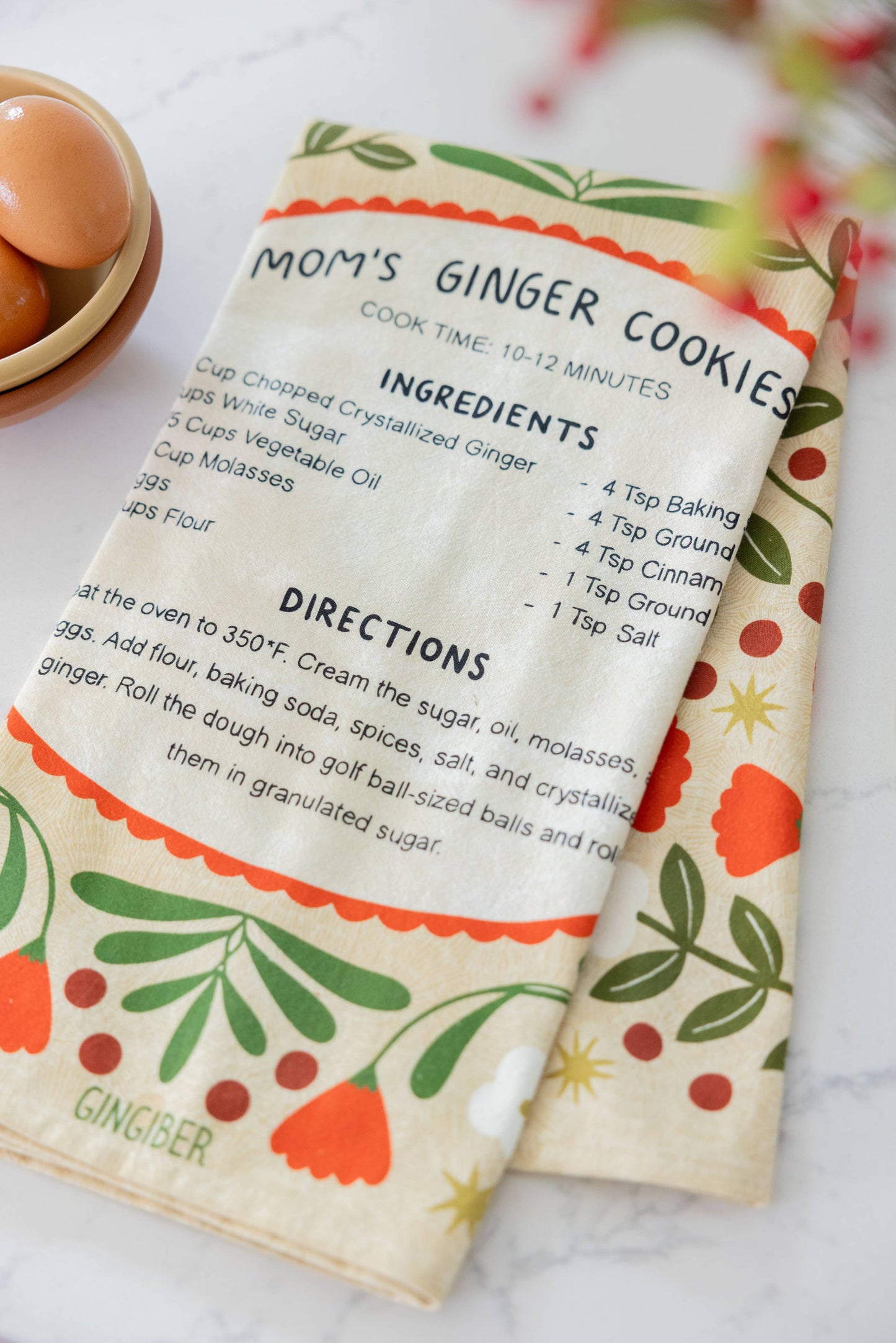Ginger Cookies Tea Towel - Holiday Baking Kitchen Towel
