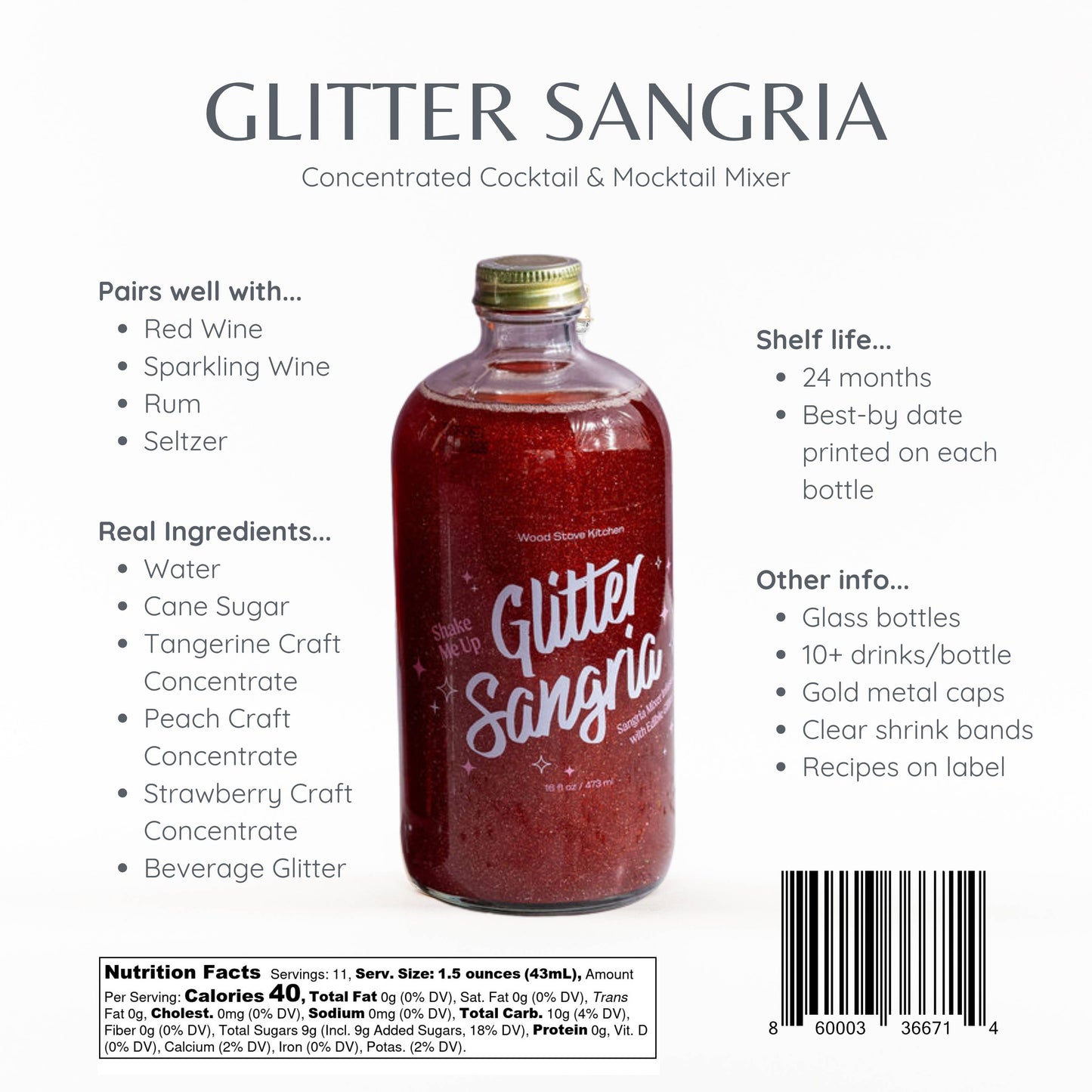 Glitter Sangria Cocktail & Mocktail Mixer (16 fl oz)
