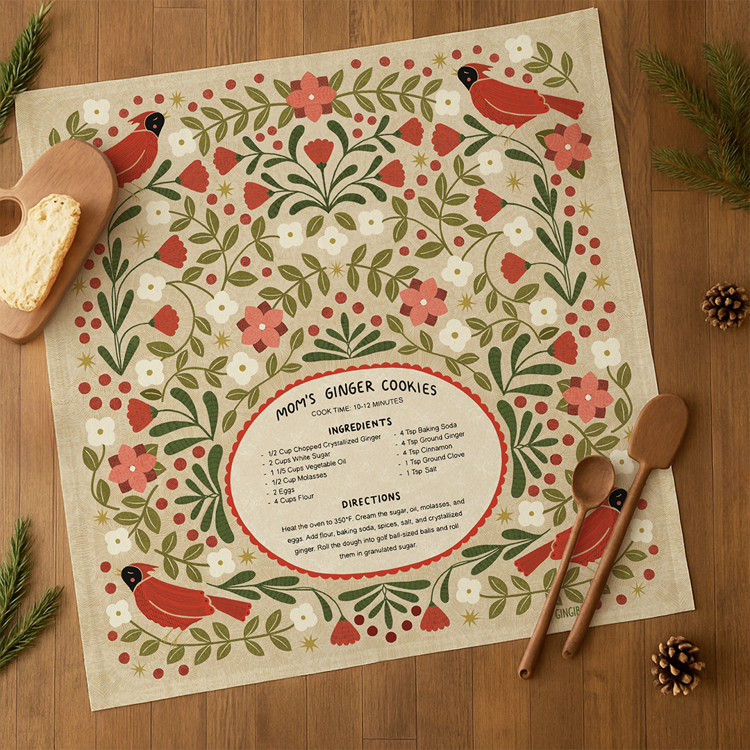 Ginger Cookies Tea Towel - Holiday Baking Kitchen Towel