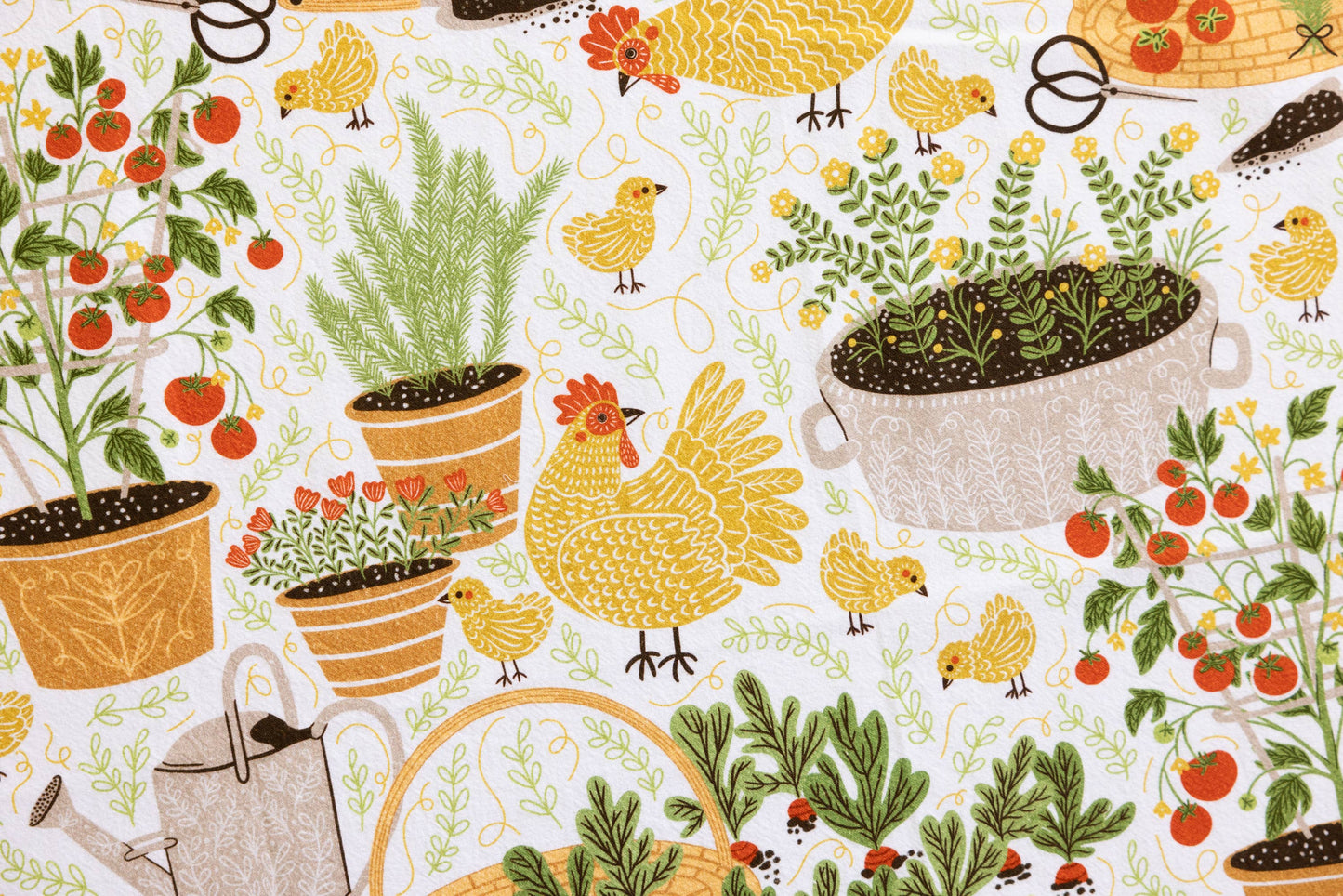 Garden Chickens Tea Towel - Farmhouse Kitchen Towel Decor
