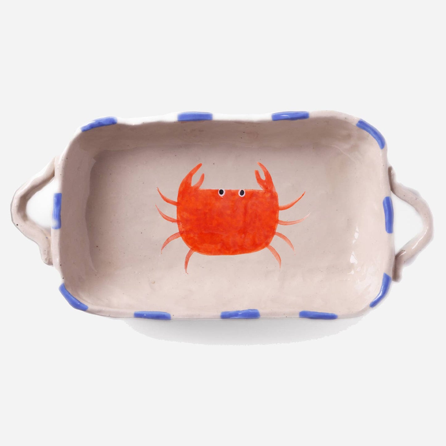 Hand-Painted Red Crab Stoneware Baking Dish | Coastal Oven-Safe Baker with Handles