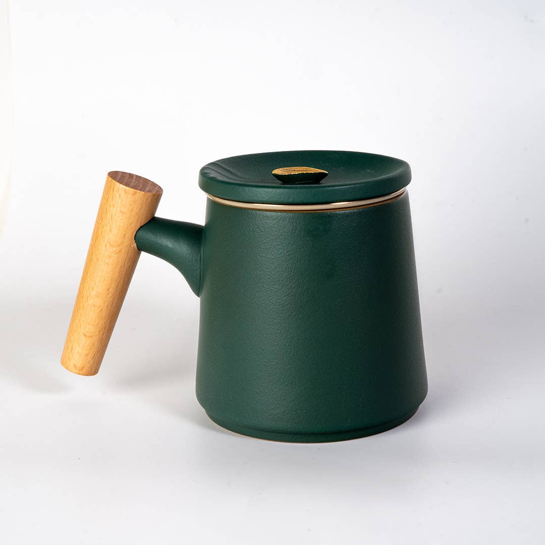 Mountain Range Green Porcelain Tea Mug with Infuser & Lid | 12 oz