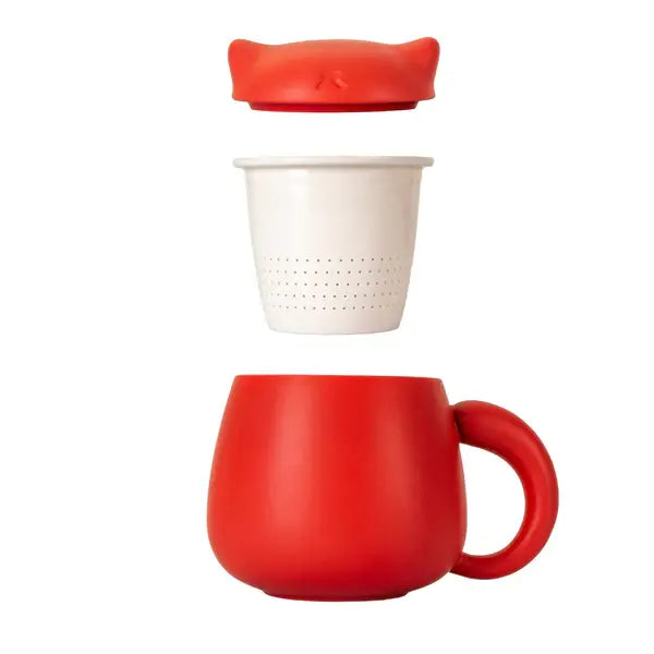 Porcelain Cat Tea Mug with Infuser and Lid | 13 oz Loose Leaf Teacup