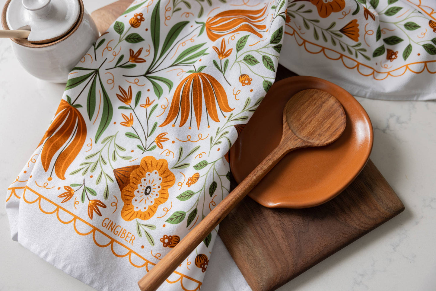 Folk Floral Tea Towel - Fall Kitchen Dish Towel Decor