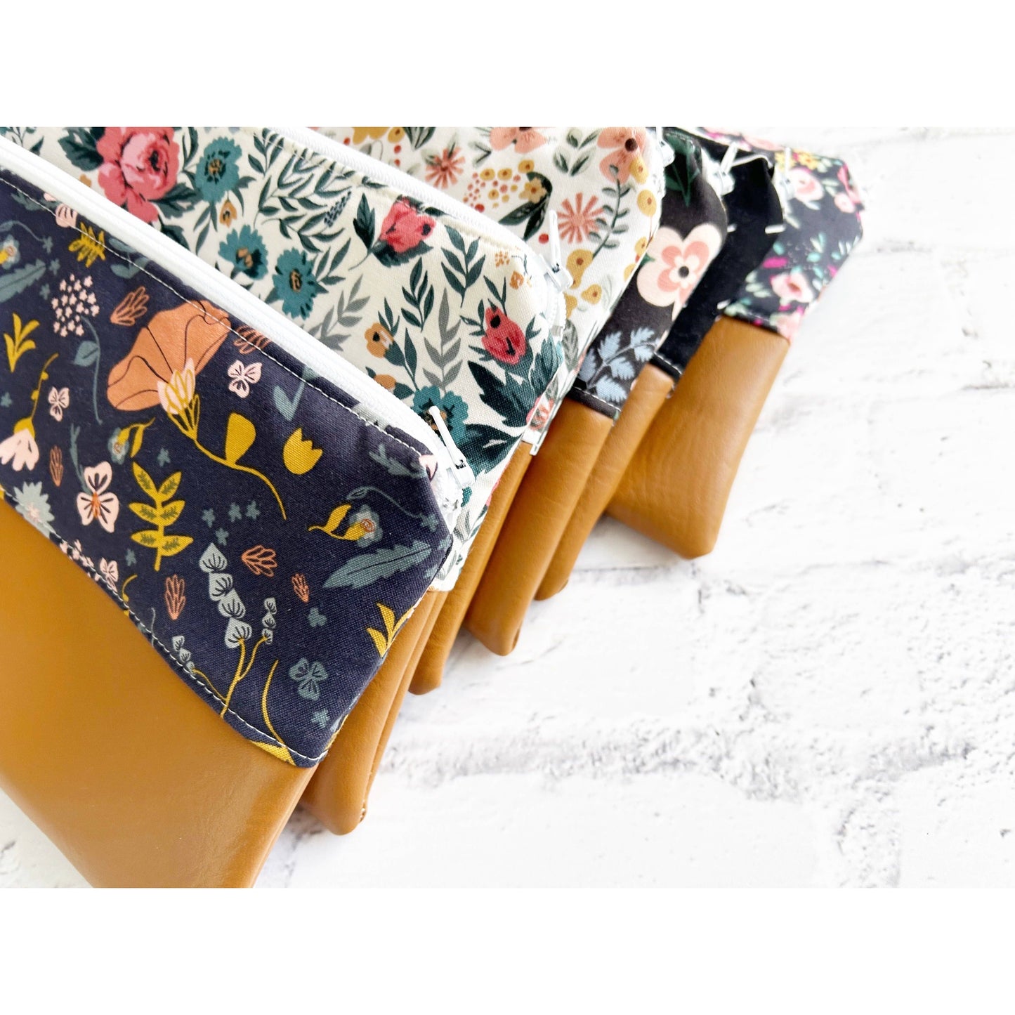 Flat Cosmetic Zipper Pouch Variety Pack | Vegan Leather & Fabric Makeup Bag
