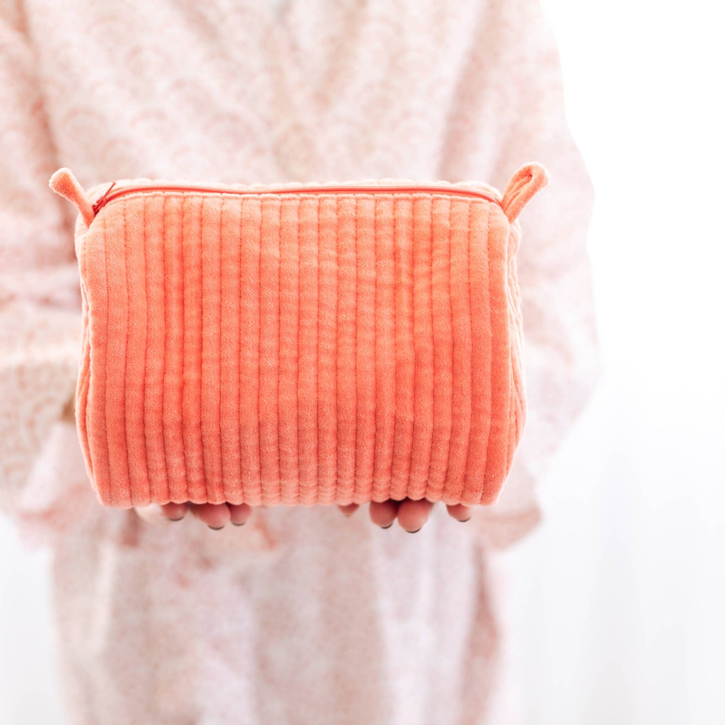 Coral Lined Cosmetic Pouch