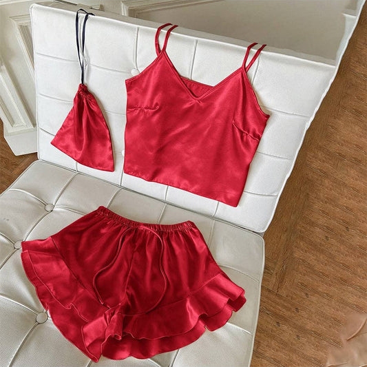 Red Satin Pajama Set