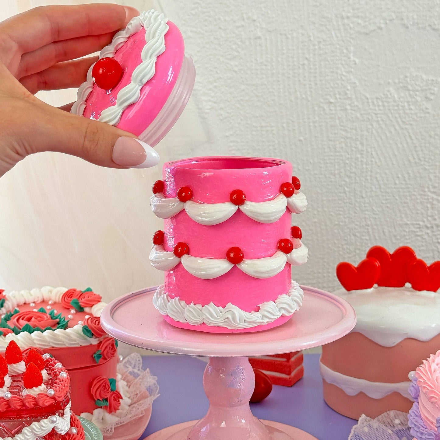 Pink Cherry Cake Glass Jar