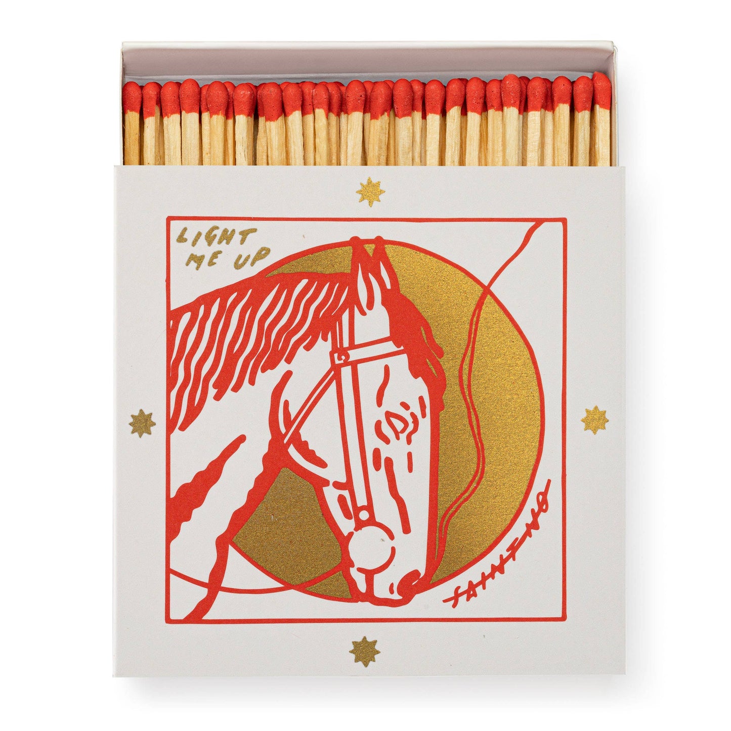 Light Me Up Horse Safety Matches | Gold Foil Decorative Matchbox with 125 Matches