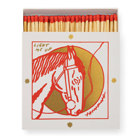 Light Me Up Horse Safety Matches | Gold Foil Decorative Matchbox with 125 Matches