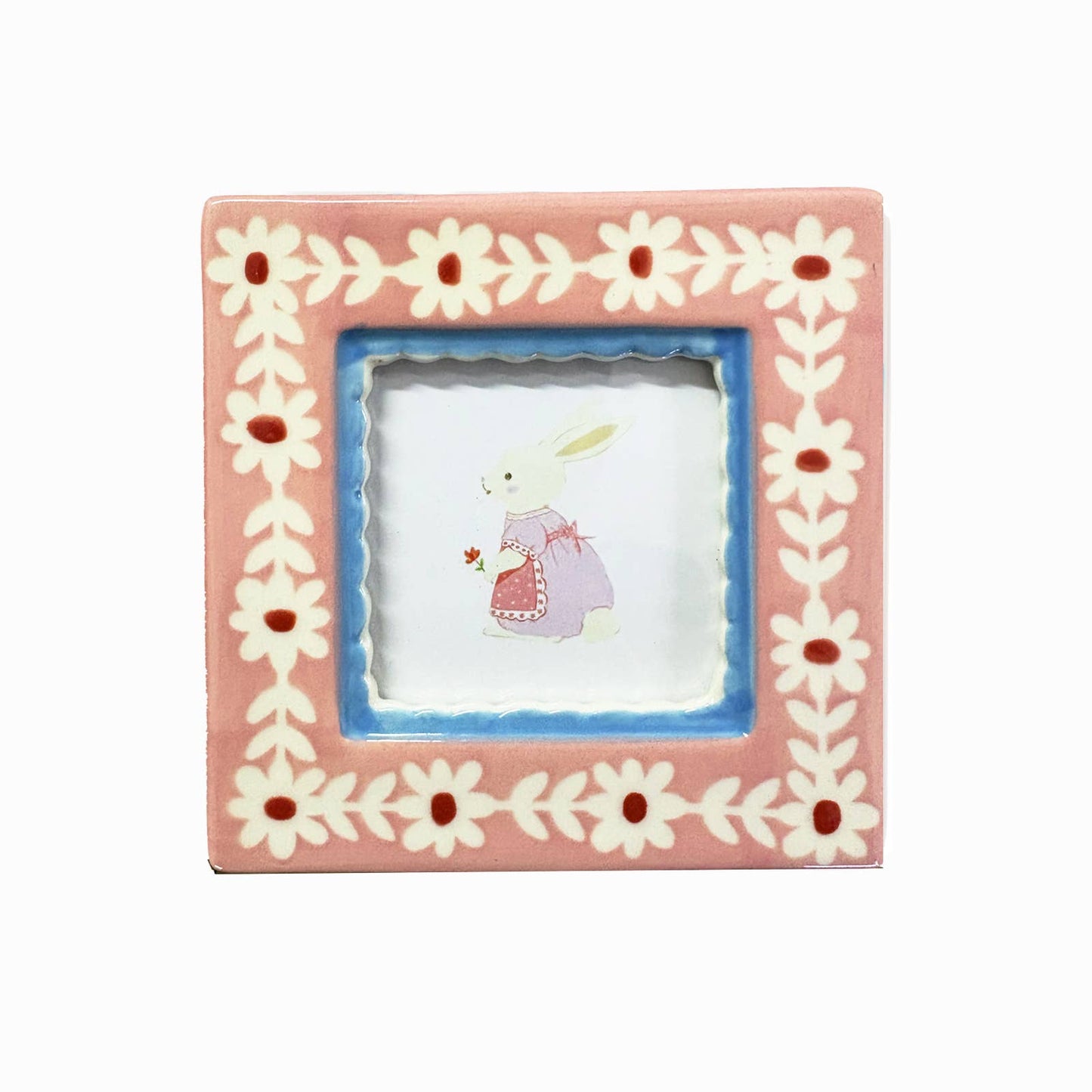 Hand-Painted Blue Floral Ceramic Photo Frame | Stoneware Picture Frame