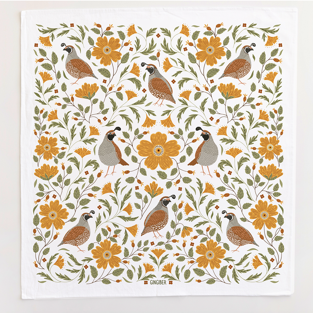Quail Bird Tea Towel - Fall Bird Kitchen Decor