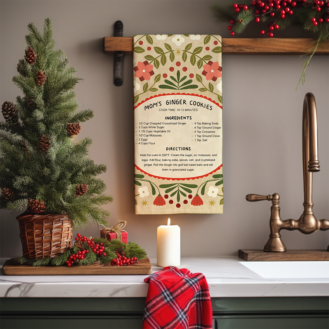 Ginger Cookies Tea Towel - Holiday Baking Kitchen Towel