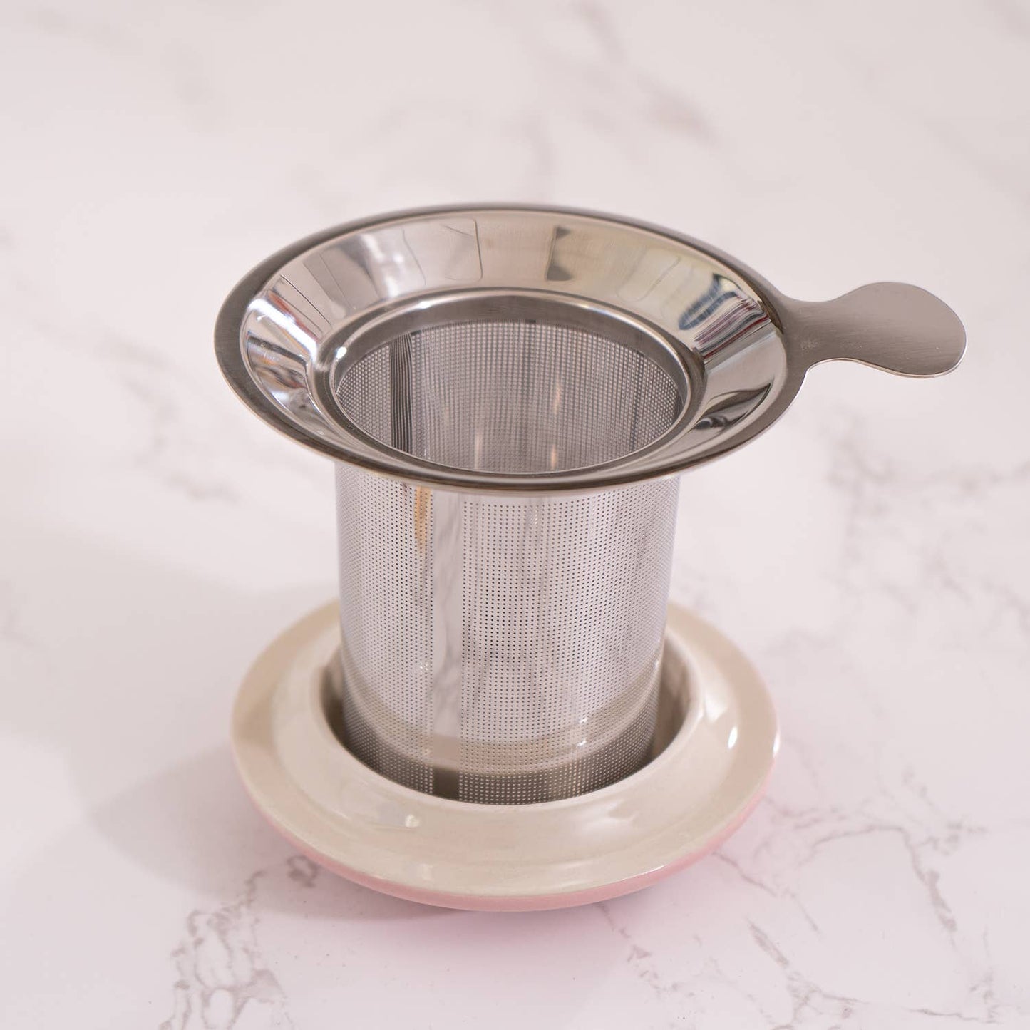 Festival Fan Porcelain Tea Mug with Infuser & Lid | 15 oz Teacup