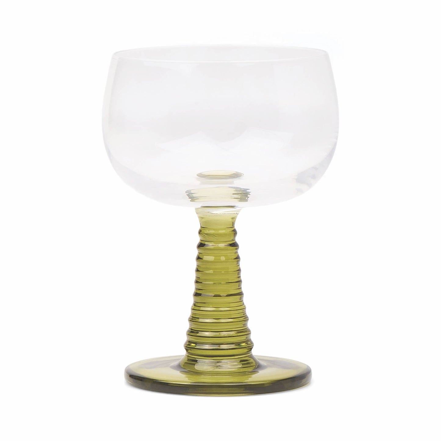 Romy Olive Ribbed Stem Wine Glass Set | Vintage-Inspired Glasses (Set of 2)