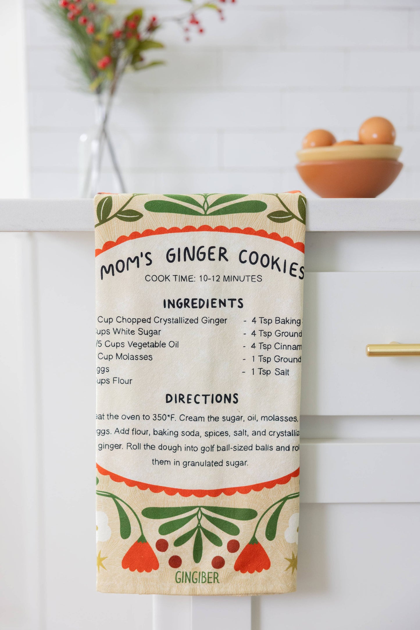 Ginger Cookies Tea Towel - Holiday Baking Kitchen Towel