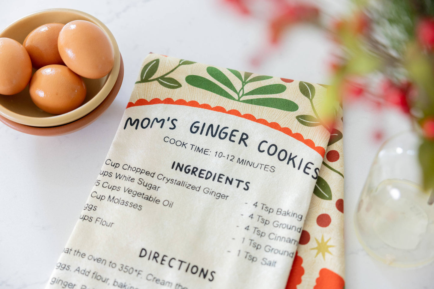 Ginger Cookies Tea Towel - Holiday Baking Kitchen Towel